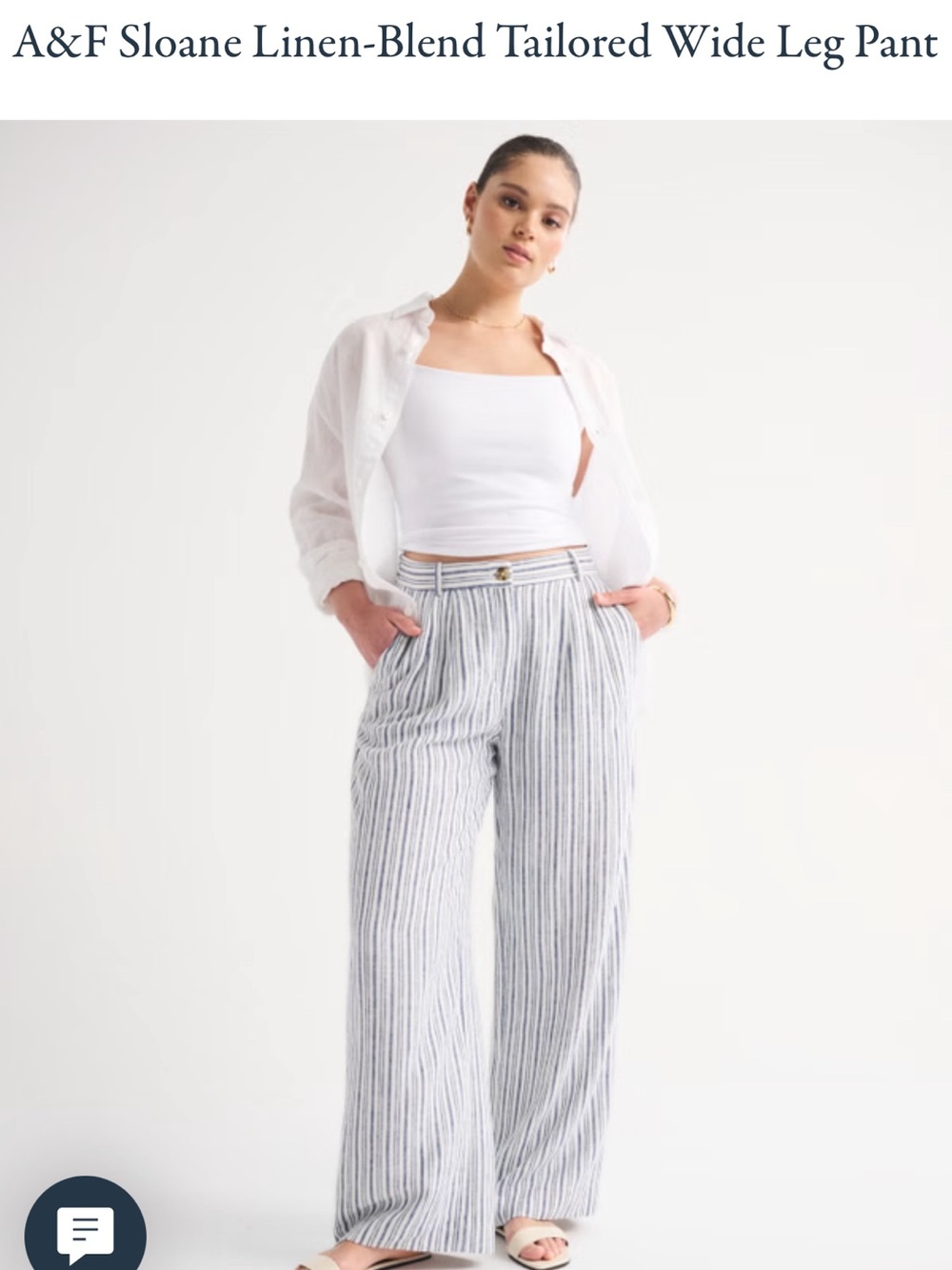 Abercrombie & Fitch White and Blue Striped Linen-Blend Wide Leg Pants